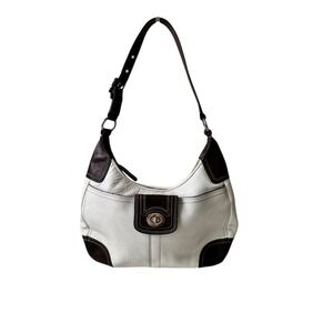 Coach Hamilton White Pebbled Leather Hobo Shoulder Bag Brown Trim Vintage‎